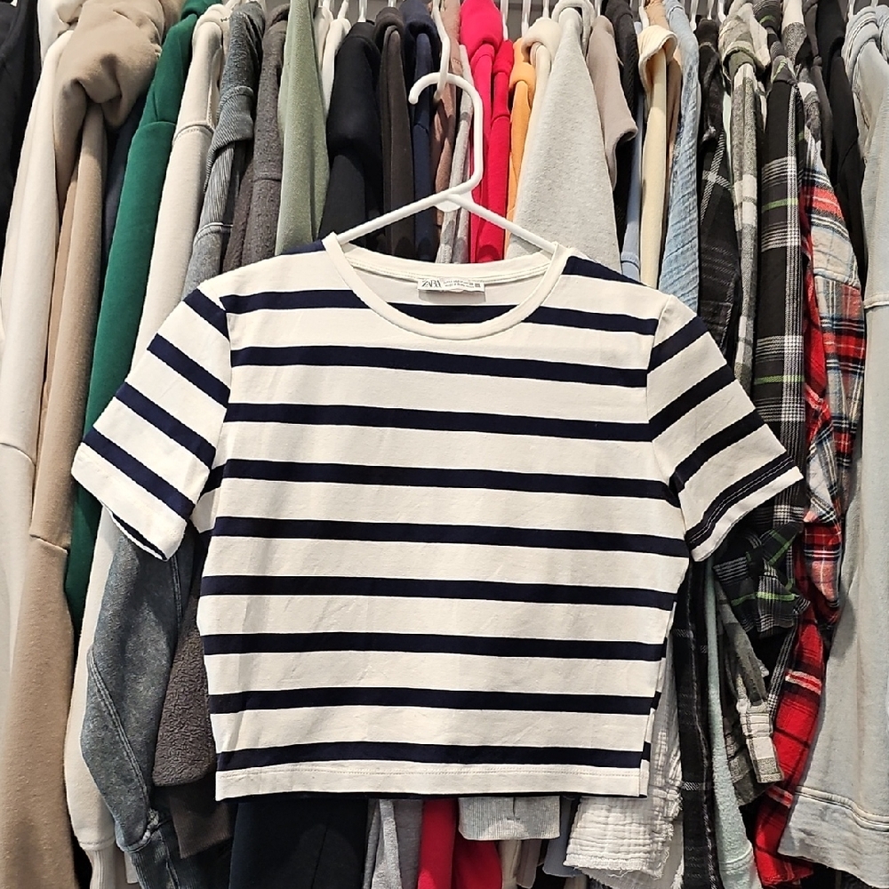 Zara Navy and White Striped Tee